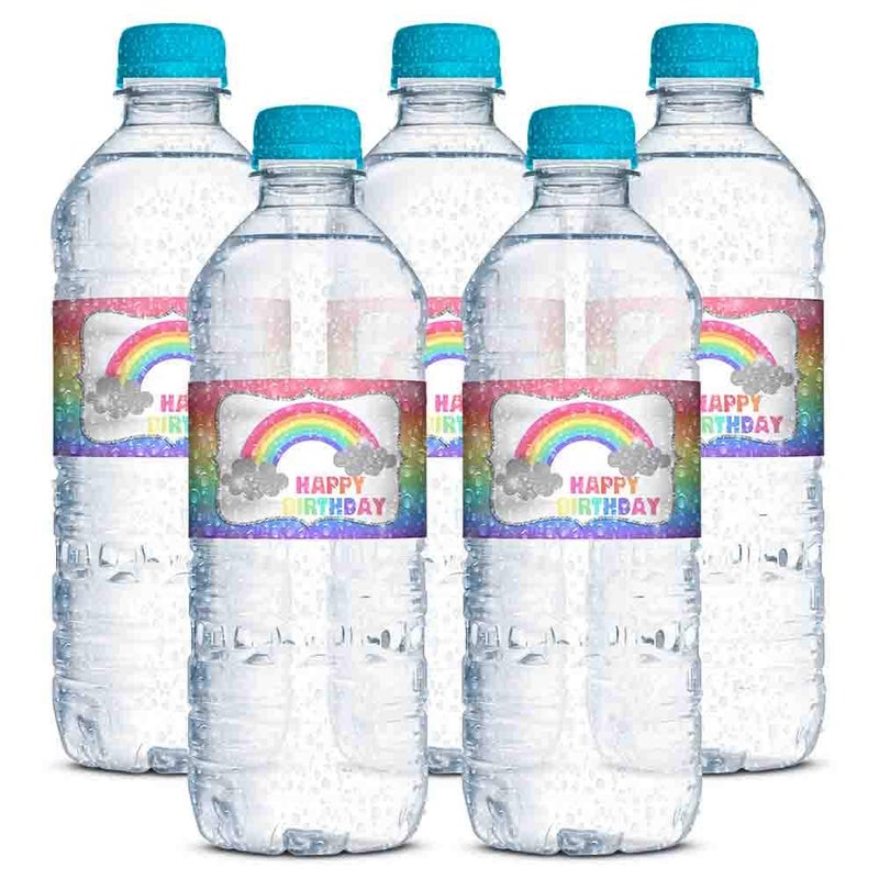 Amanda Creation Rainbow Sparkle Themed Birthday Party Waterproof Water Bottle Sticker Wrappers, 20 1.75" x 8.5" Wrap Around Labels by AmandaCreation - Image 4